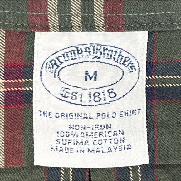 Brooks Brothers Supima Cotton Casual Shirt Green Check Long-Sleeve Button-Down - Picture 4 of 11